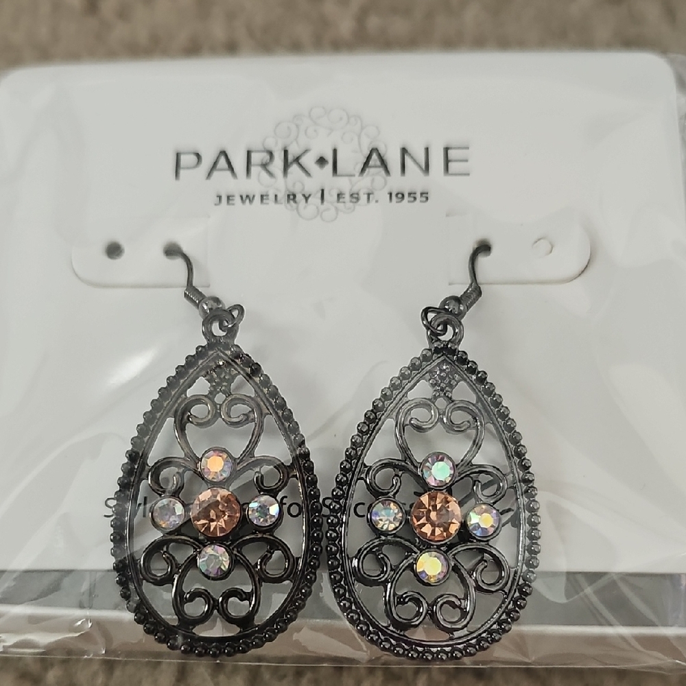 Park Lane Black Filigree Teardrop Earrings